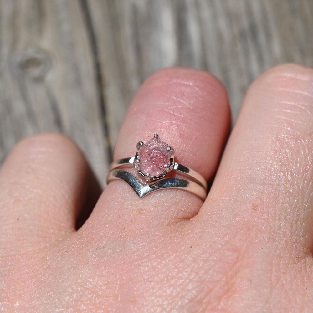 Engagement ring Pink tourmaline  set, raw crystal ring, raw stone ring, alternat